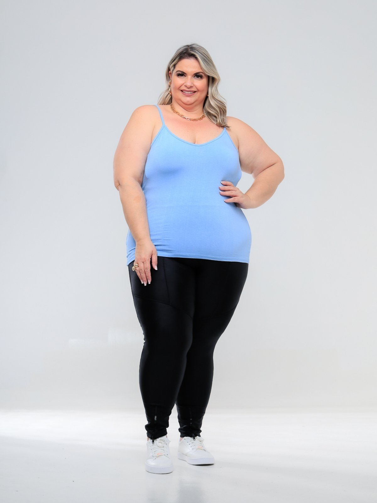 Regata Plus Size Feminina Basica Alcinha Fina Leve Estilo Casual GARAIS MODA Verão Azul