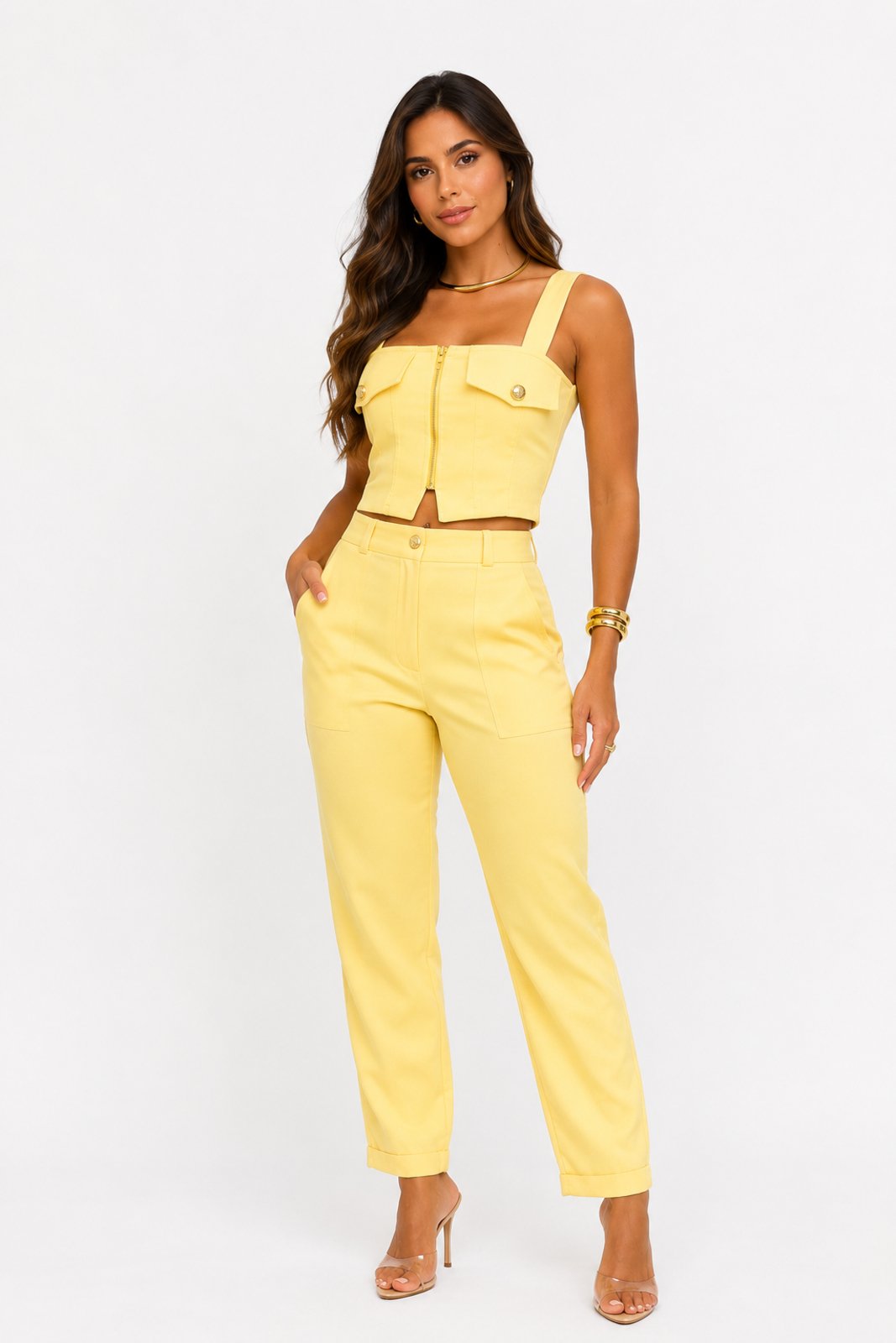 Conjunto D Bell Outlet Fashion Alfaiataria Amarelo
