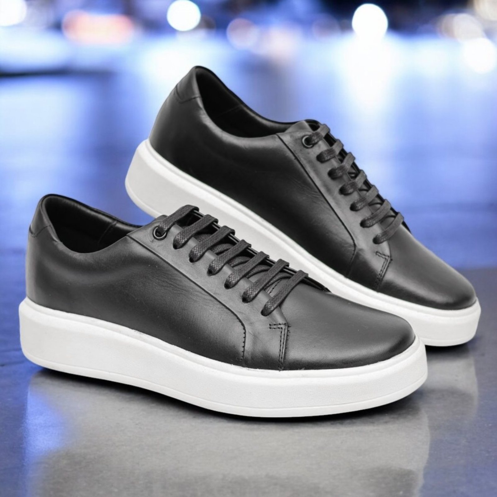 Tênis Masculino Couro Confort Sneaker Casual Premium Mr Light Preto