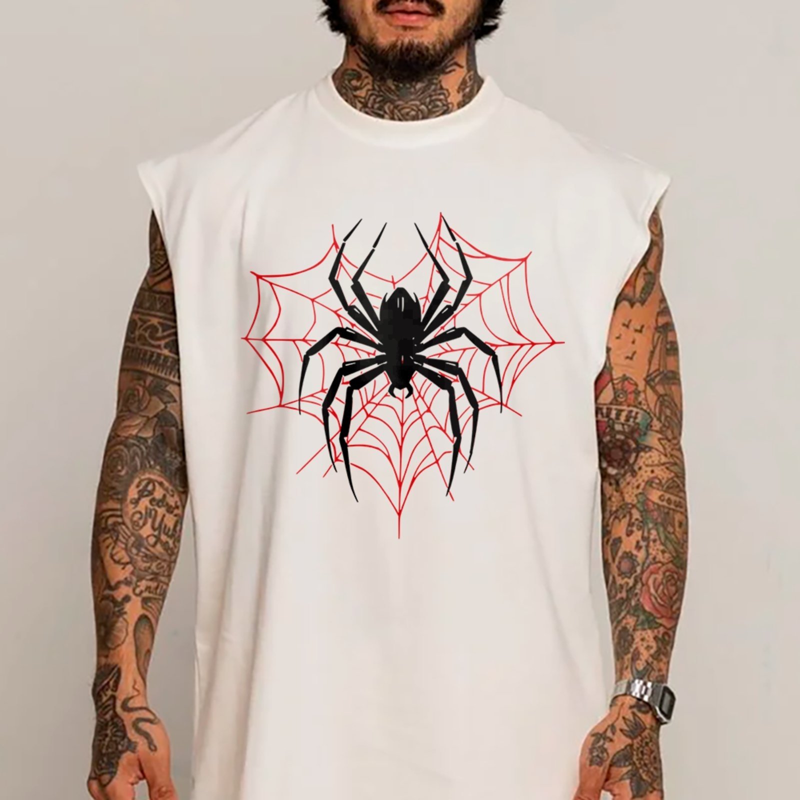 Camiseta Regata Machão Aranha Teia Spider Dark Streetwear Hype Branco