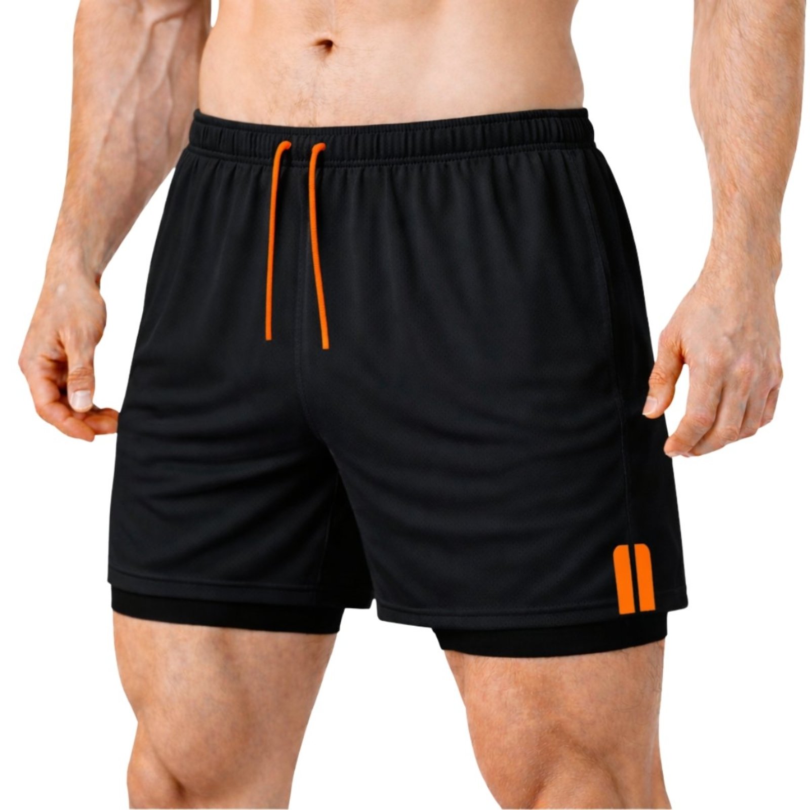 Short Treino Dry Fit Térmico 2 em 1 com Bolso para Celular e Porta-Toalha Calção Fitness Academia