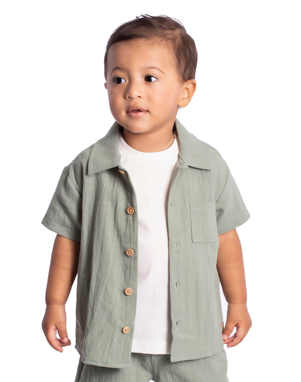 Infantil - Camisa manga curta tecido texturizado verde