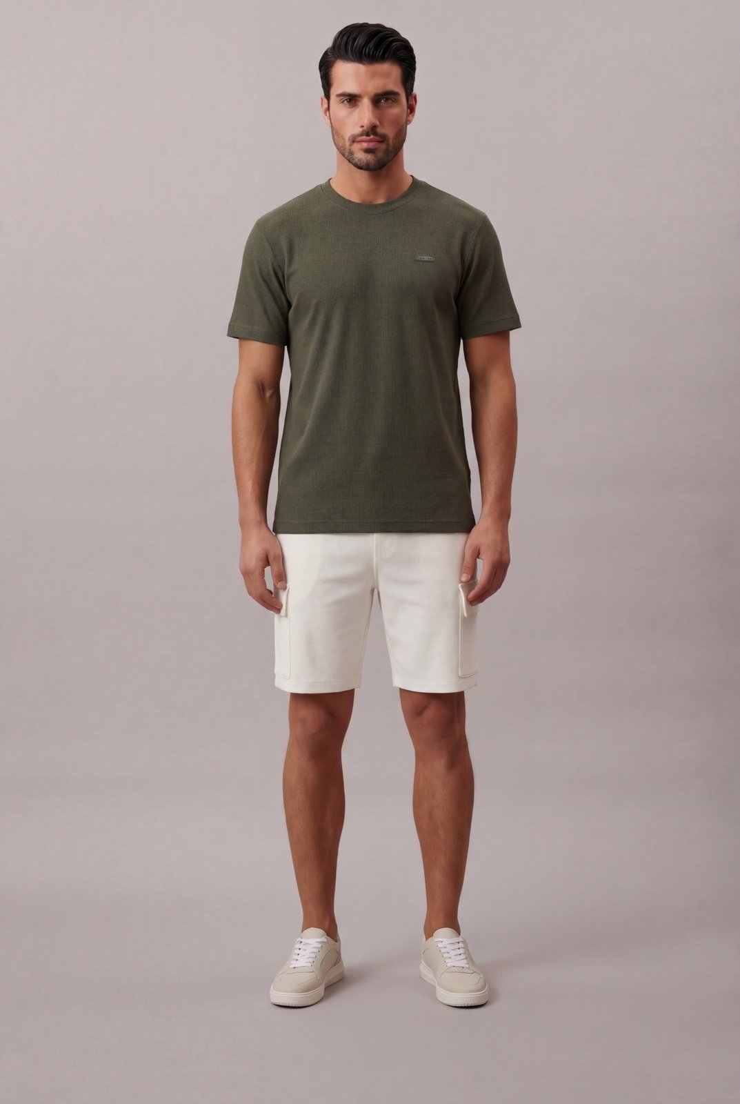 Camiseta Manga Curta Calvin Klein Masculino Piquet Patch Borrach - Militar Calvin Klein Jeans