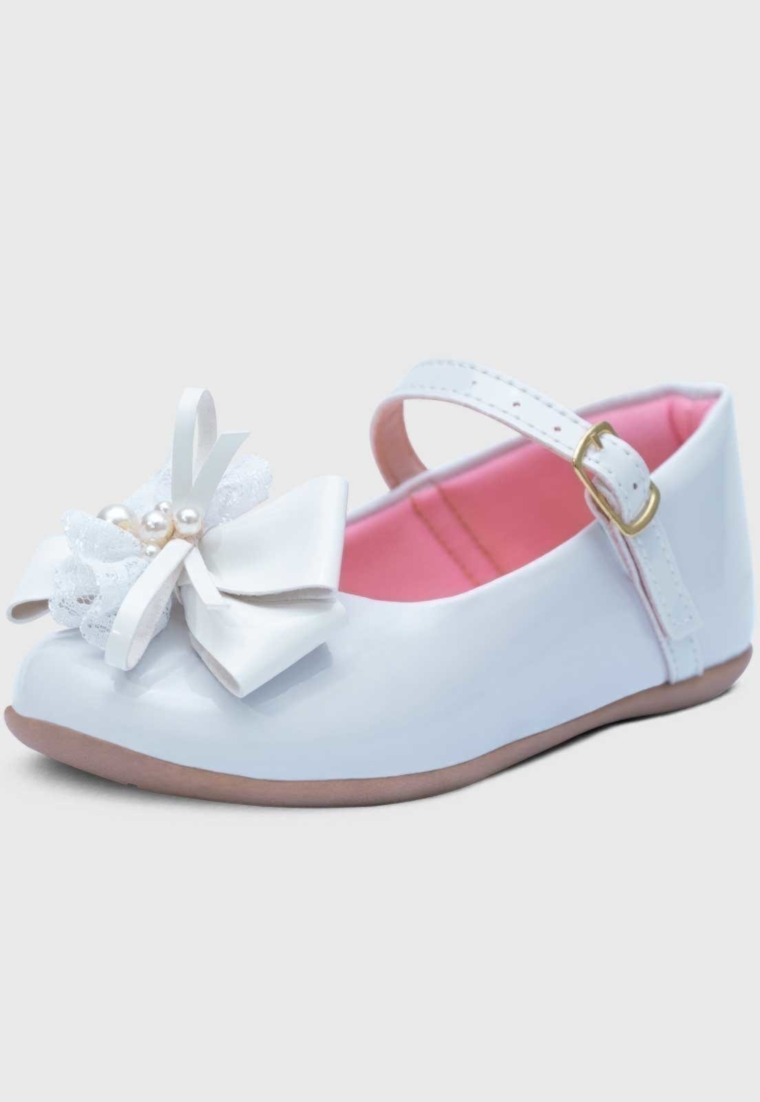 Infantil – Sapatilha Popidi Menina Laço Perola Renda Branco