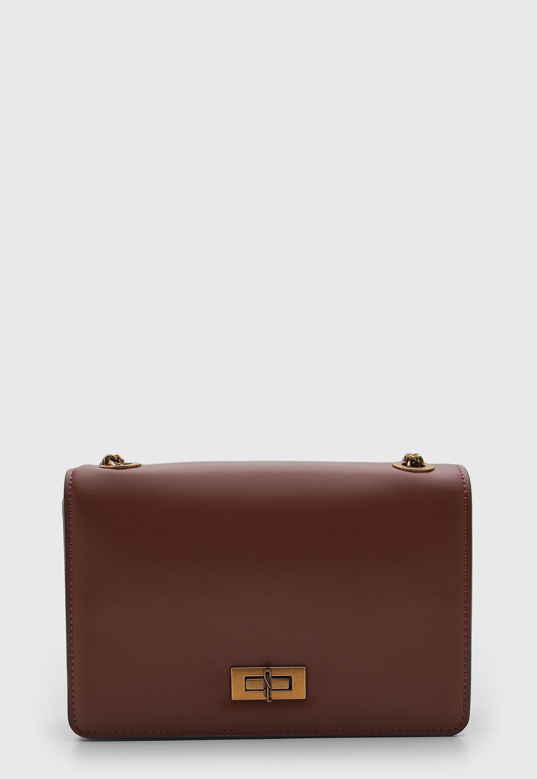 Bolsa Santa Lolla Retangular Corrente Dourada Marrom