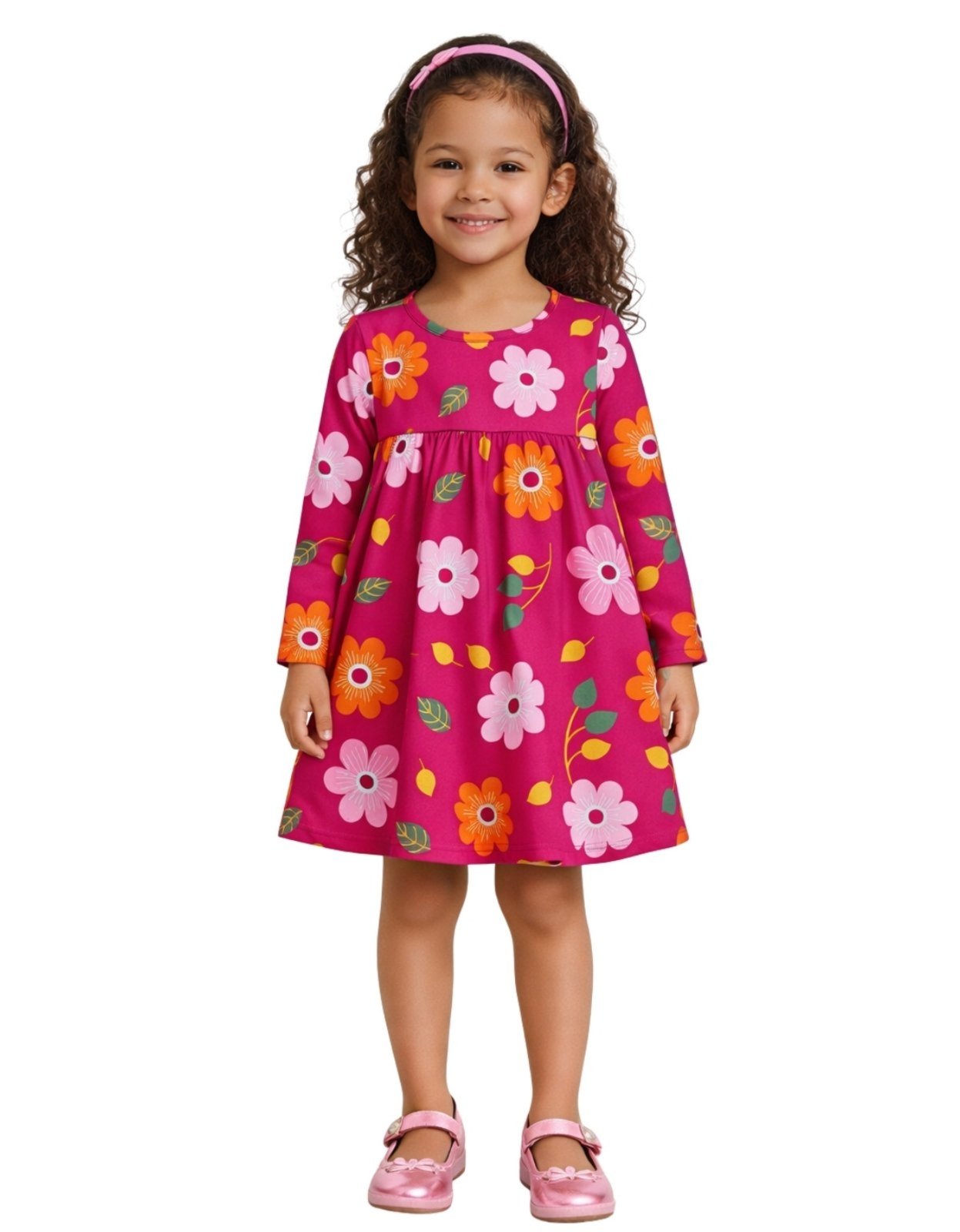 Vista 3 Infantil - Vestido Manga Longa Kyly Floral Magenta vinho magenta Kyly vinho magenta