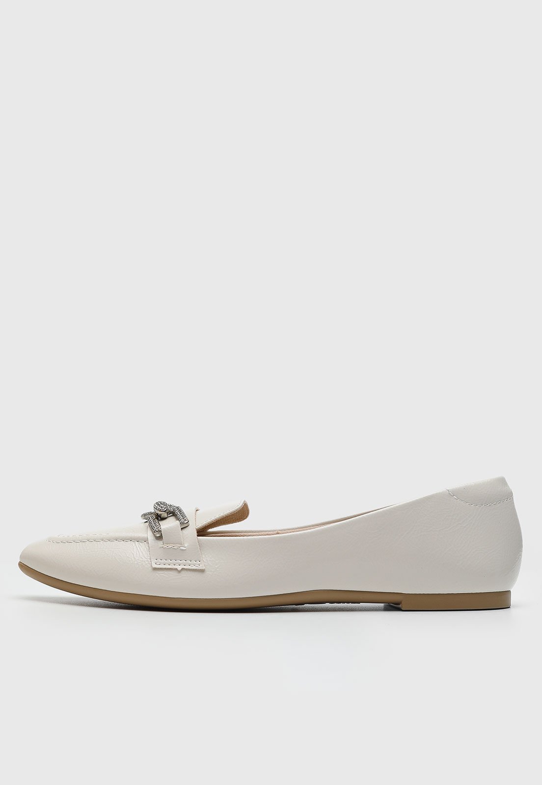 Mocassim Feminino Moleca Detalhe Metálico Off-White