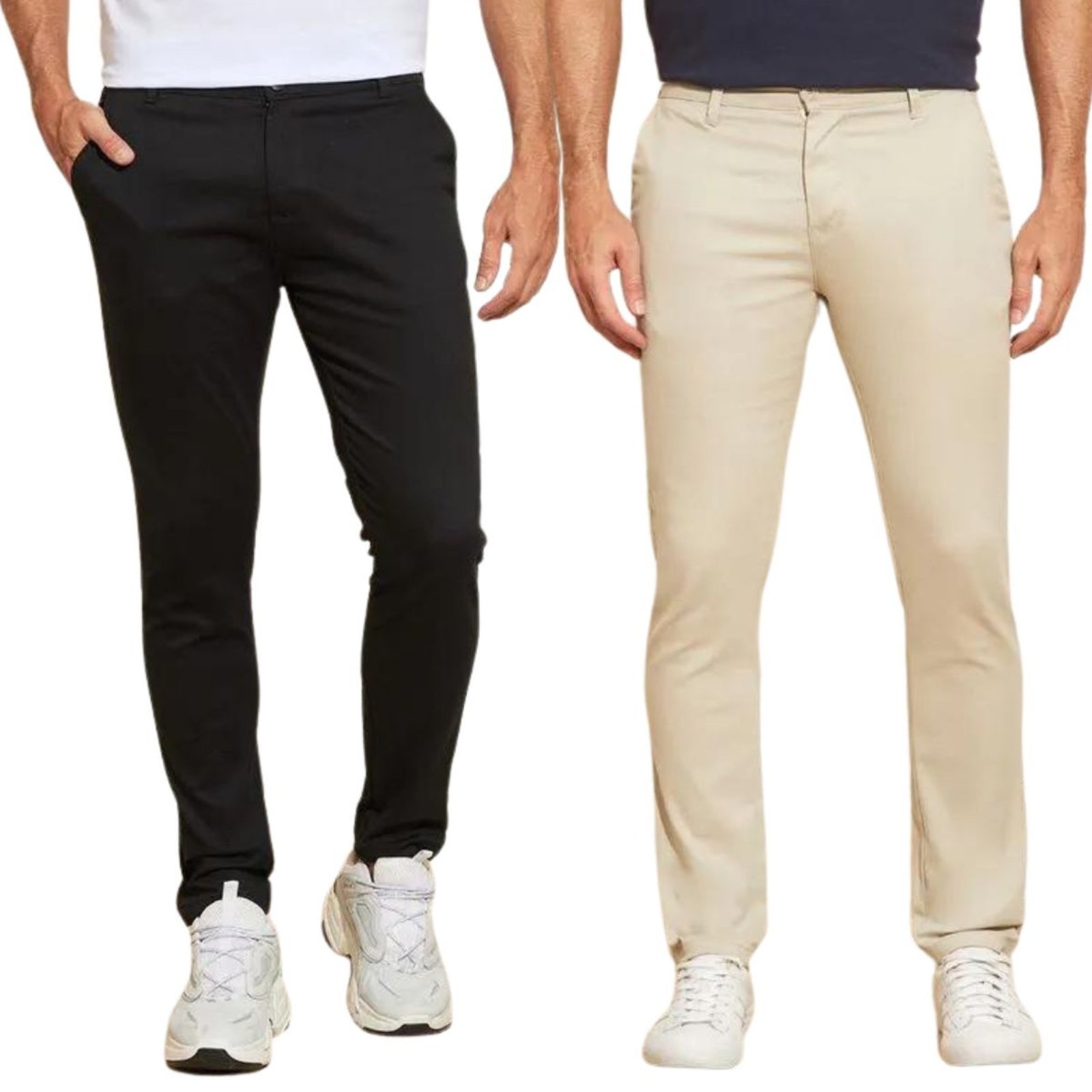 Kit 2 Calças de Sarja Chino Com Bolso Traseiro Embutido Alfaiataria