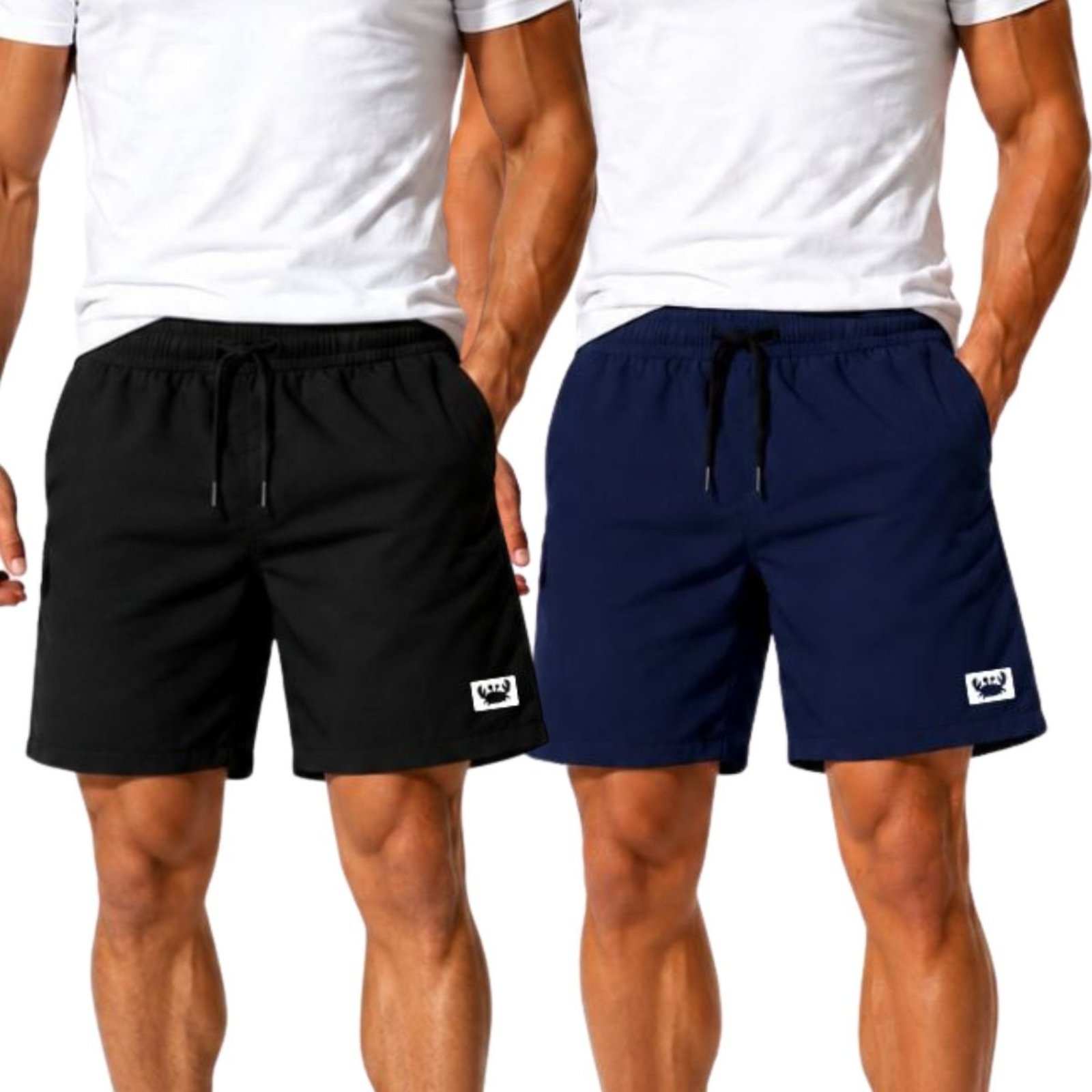 Kit 2 Short Masculino Tactel Leve Relexado Moda Praia e Piscina Bermuda Fitnes Academia Treino Preto e Azul Marinho