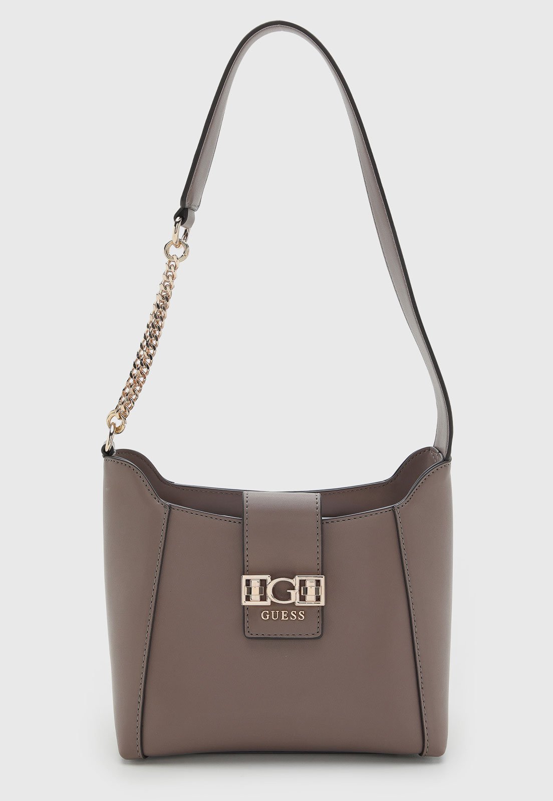 Bolsa Feminina Guess Média Logo Dourado Bege