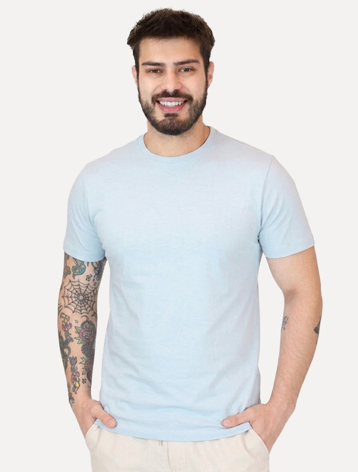 Camiseta Aramis Masculina Basic Lisa Mono Icon Azul Claro