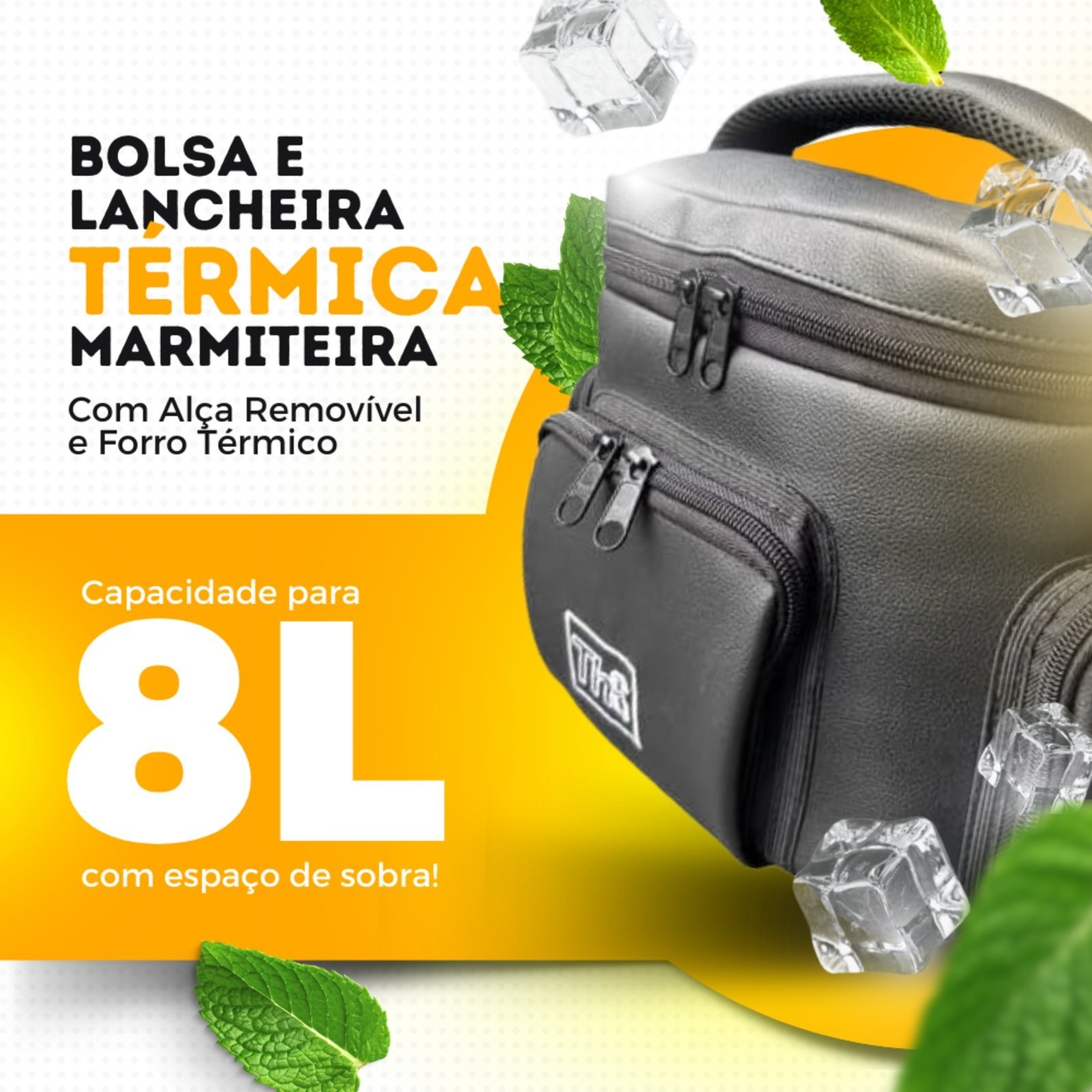 Vista 3 Bolsa Térmica TH6 Lancheira Fitness Marmiteira Alça Ajustável 8 Litros preto TH6 preto