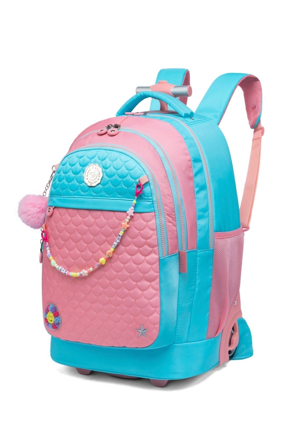 Vista 3 Infantil - Kit Mochila Rodinha Espaçosa Vaschy Estojo Lancheira Térmica Juvenil Resistente COBAN azul/rosa COBAN azul/rosa