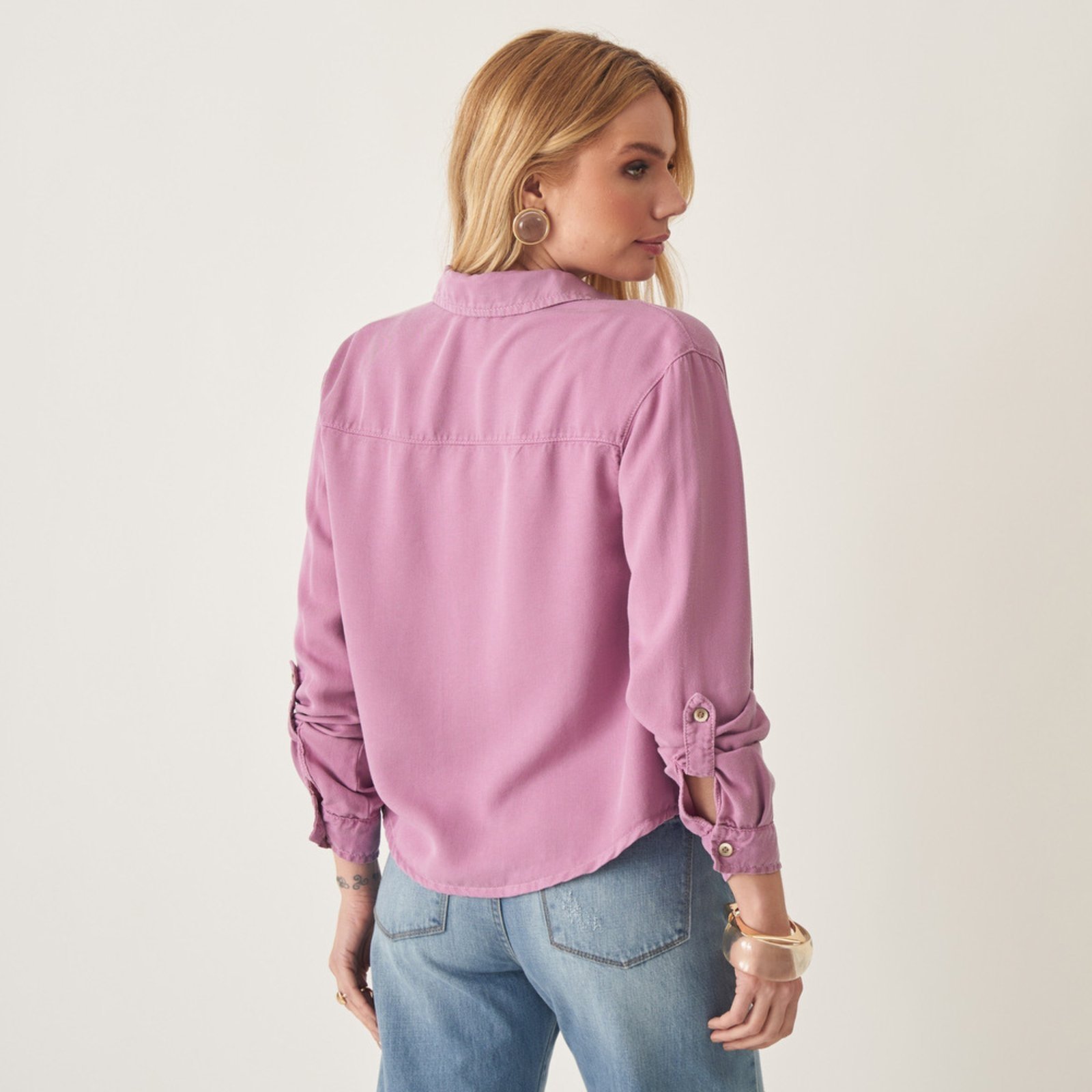 Vista 3 Camisa Tencel Cropped Manga Longa Bloom lilás Bloom lilás