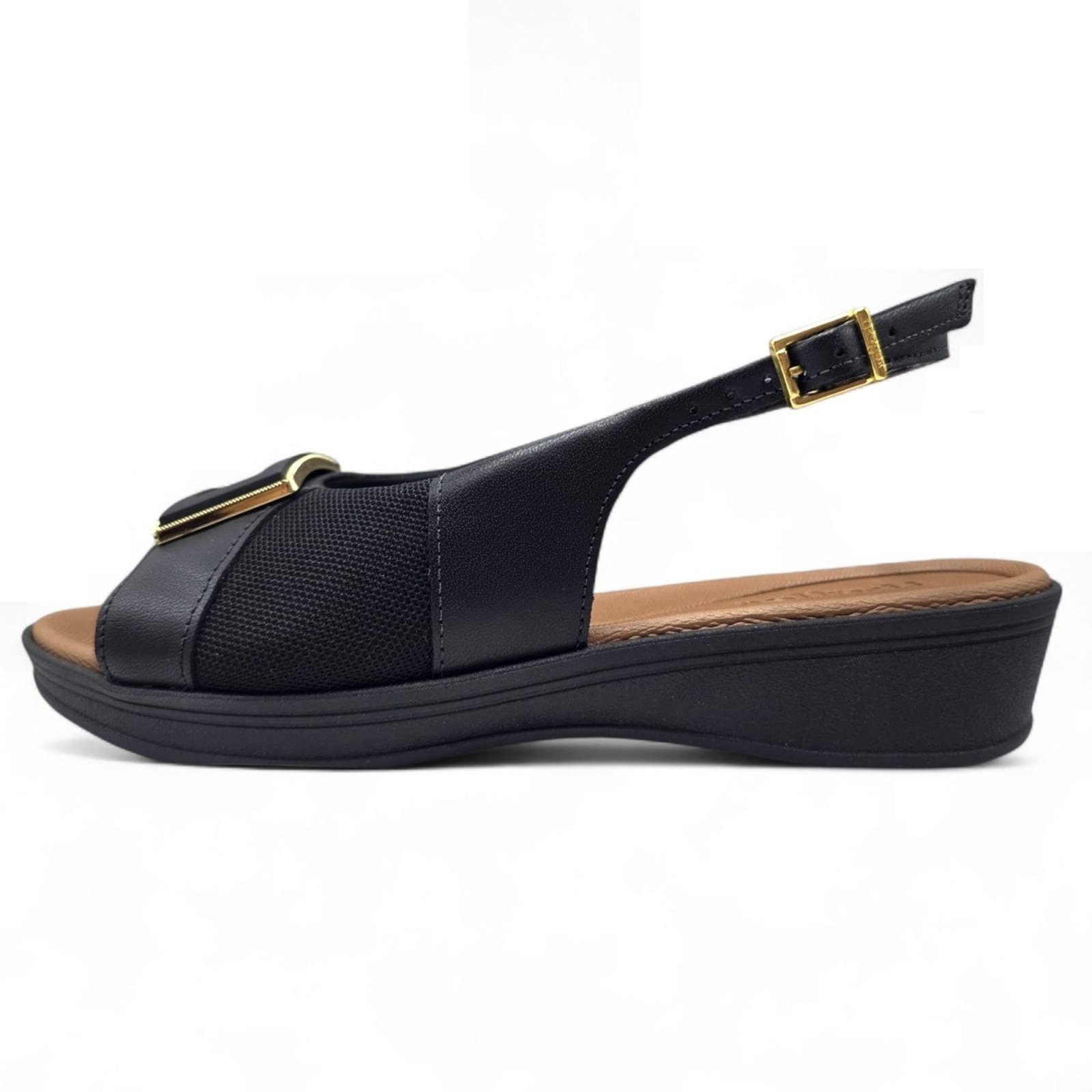 Vista 2 Sandália Usaflex Slingback Plataforma em Couro preto Usaflex preto