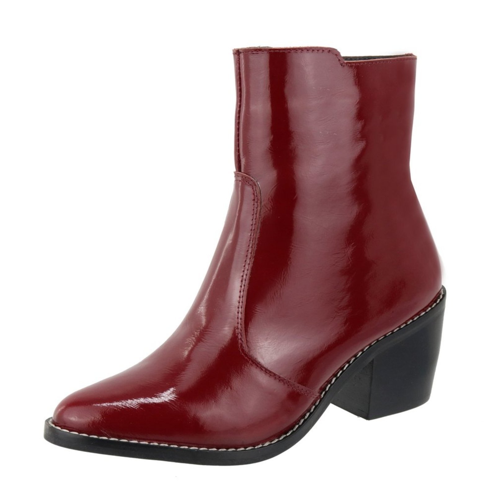 Bota Couro Bico Fino Cano Curto Vermelha Red Cherry Kuento Shoes