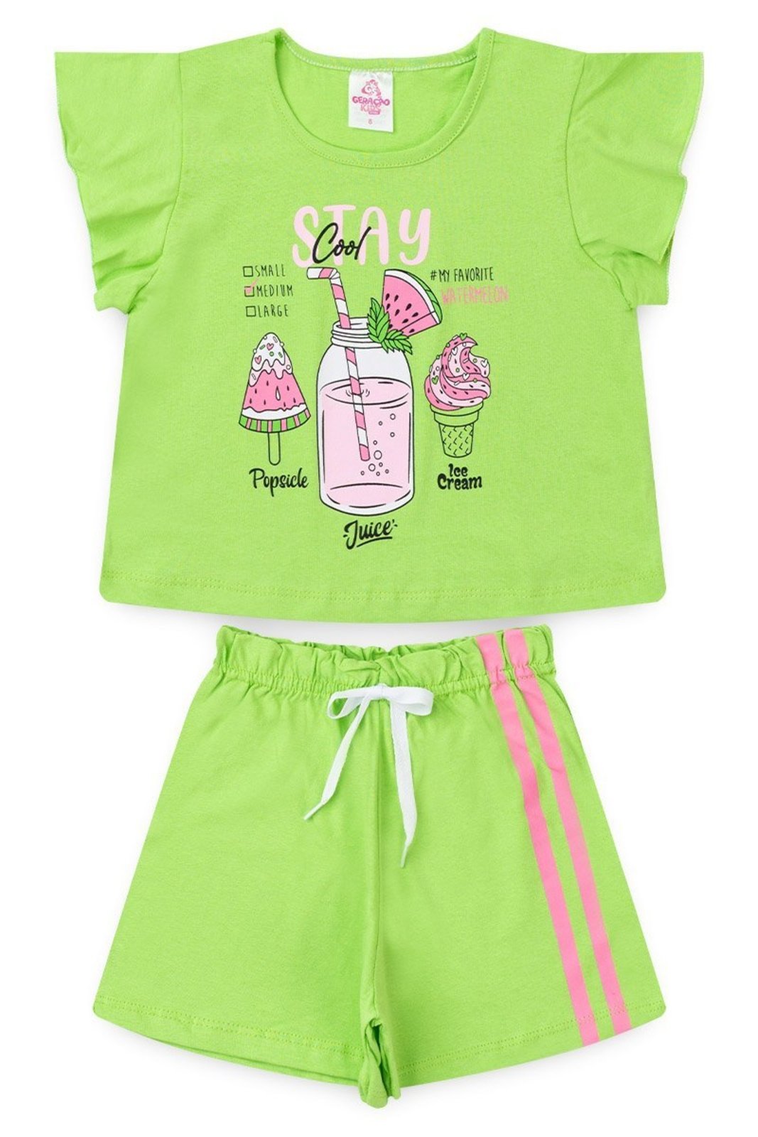 Infantil - Conjunto Menina Blusa Cropped e Shorts em Meia Malha 100% Algodão