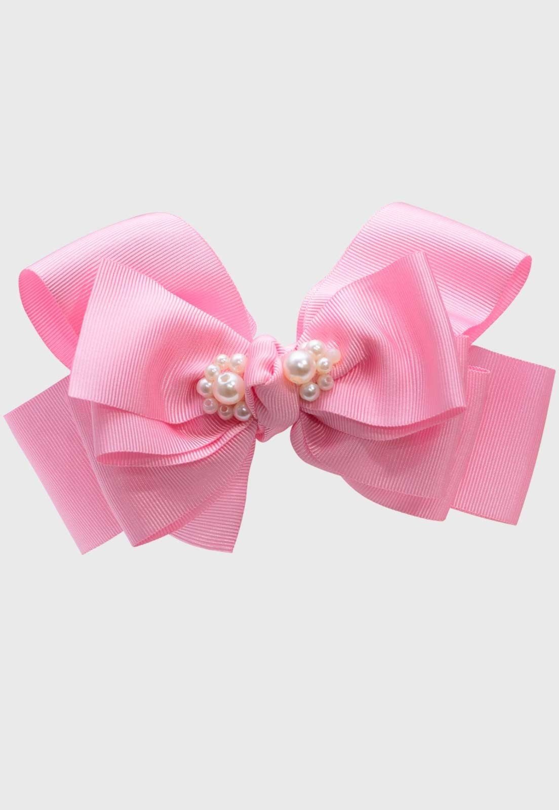 Infantil - Presilha Bico de Pato Popidi Menina Laço Pérola Rosa