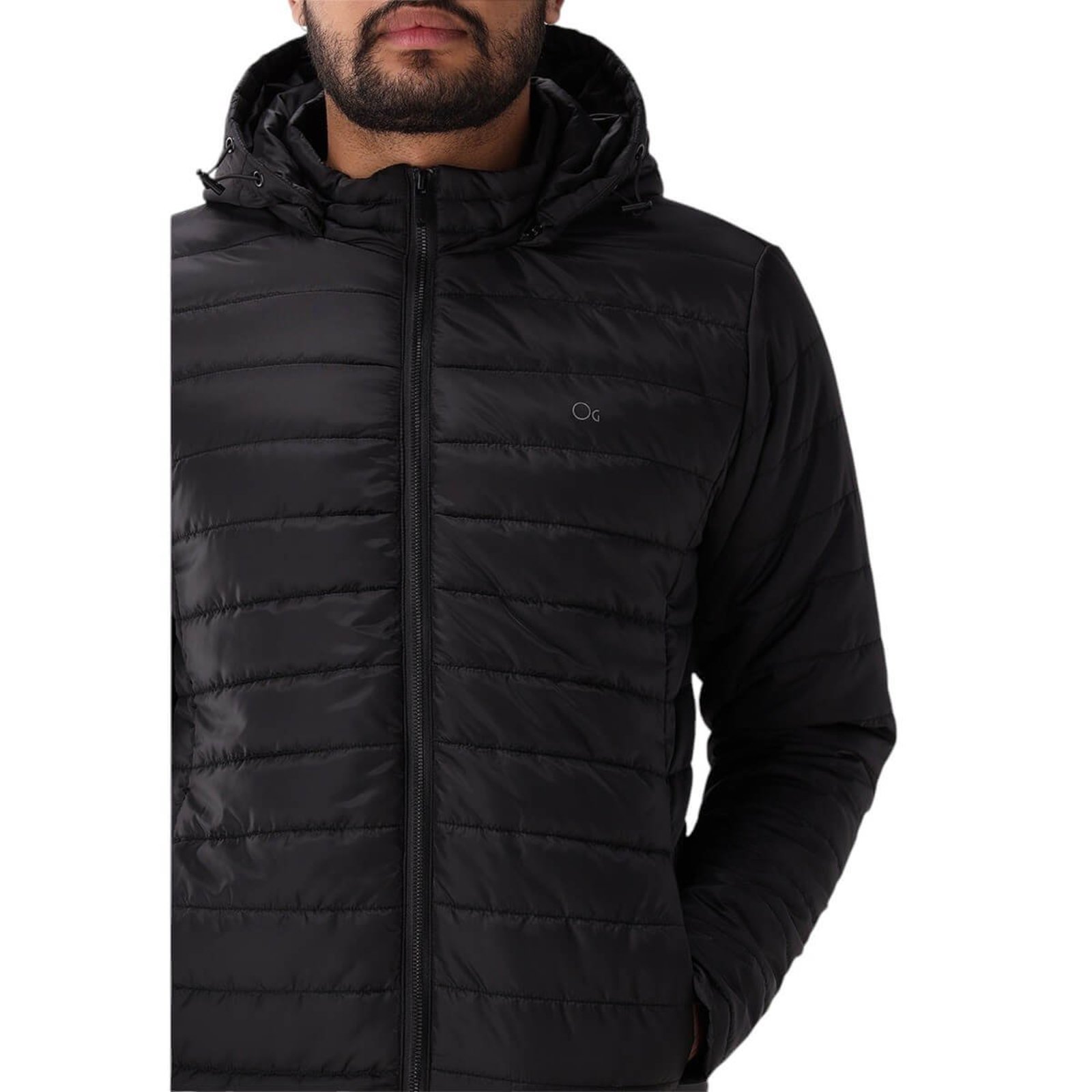 Jaqueta Puffer Microfibra Masculina Ogochi com Capuz Preta
