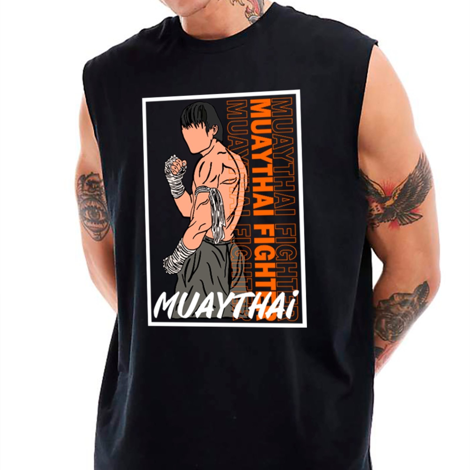 Camiseta Regata Machão Ousy Muay Thai Fighter Artes Marciais Oversized Masculina Preto