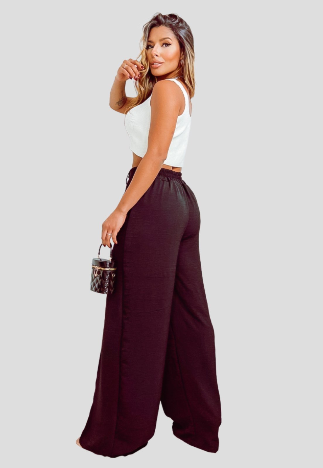 Calça NSTORE Pantalona Wide Leg Social Alfaiataria Solta Preto