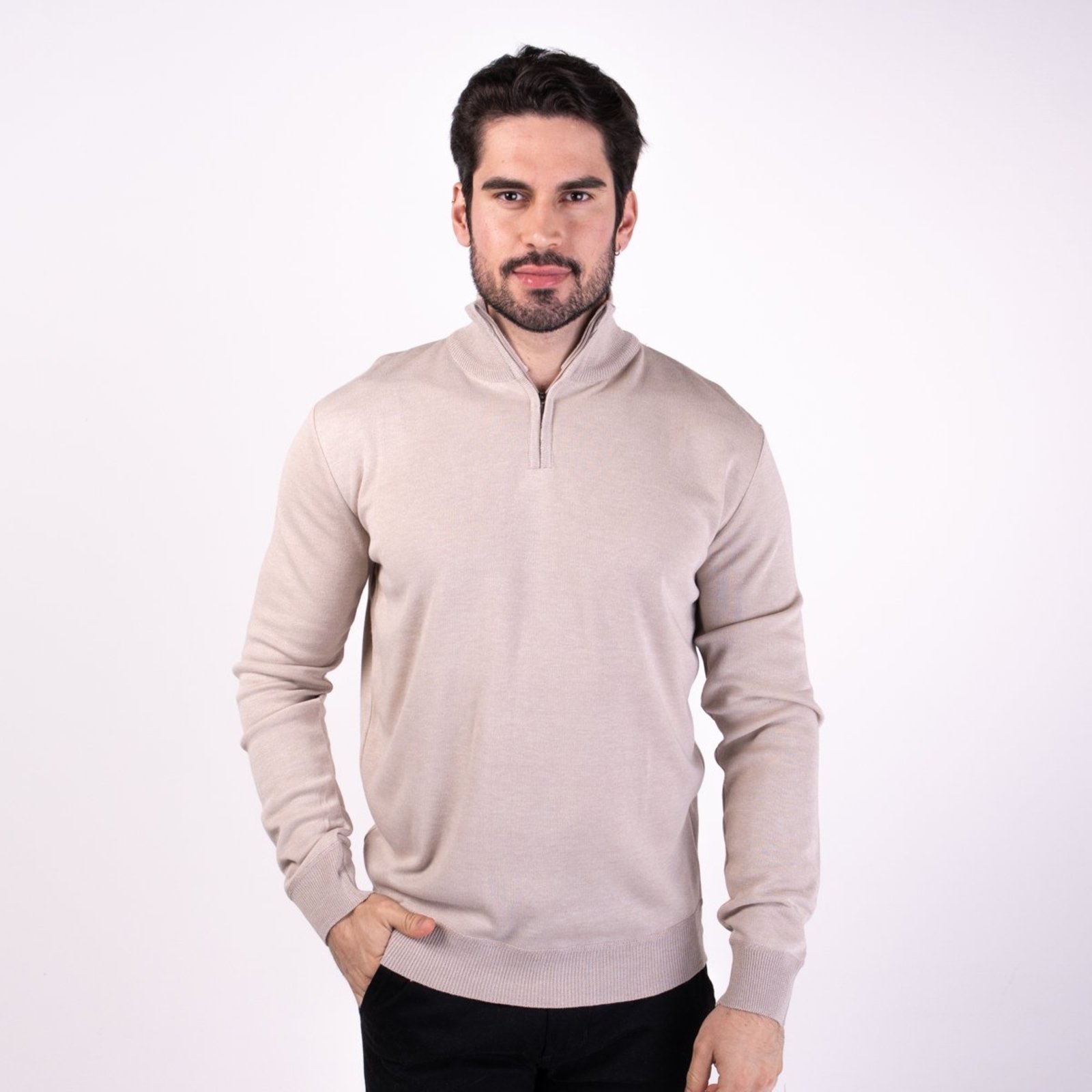 Suéter Polo Live Zíper Areia