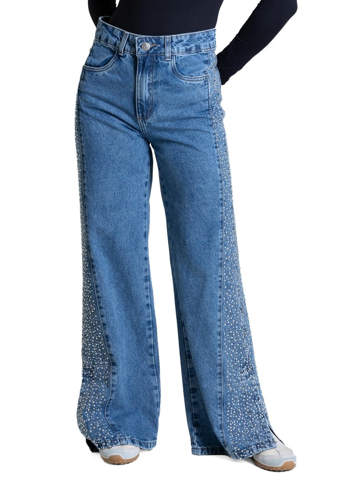 Calça Jeans Sawary Wide Leg Petit Brilho - 279895 - Azul - Sawary