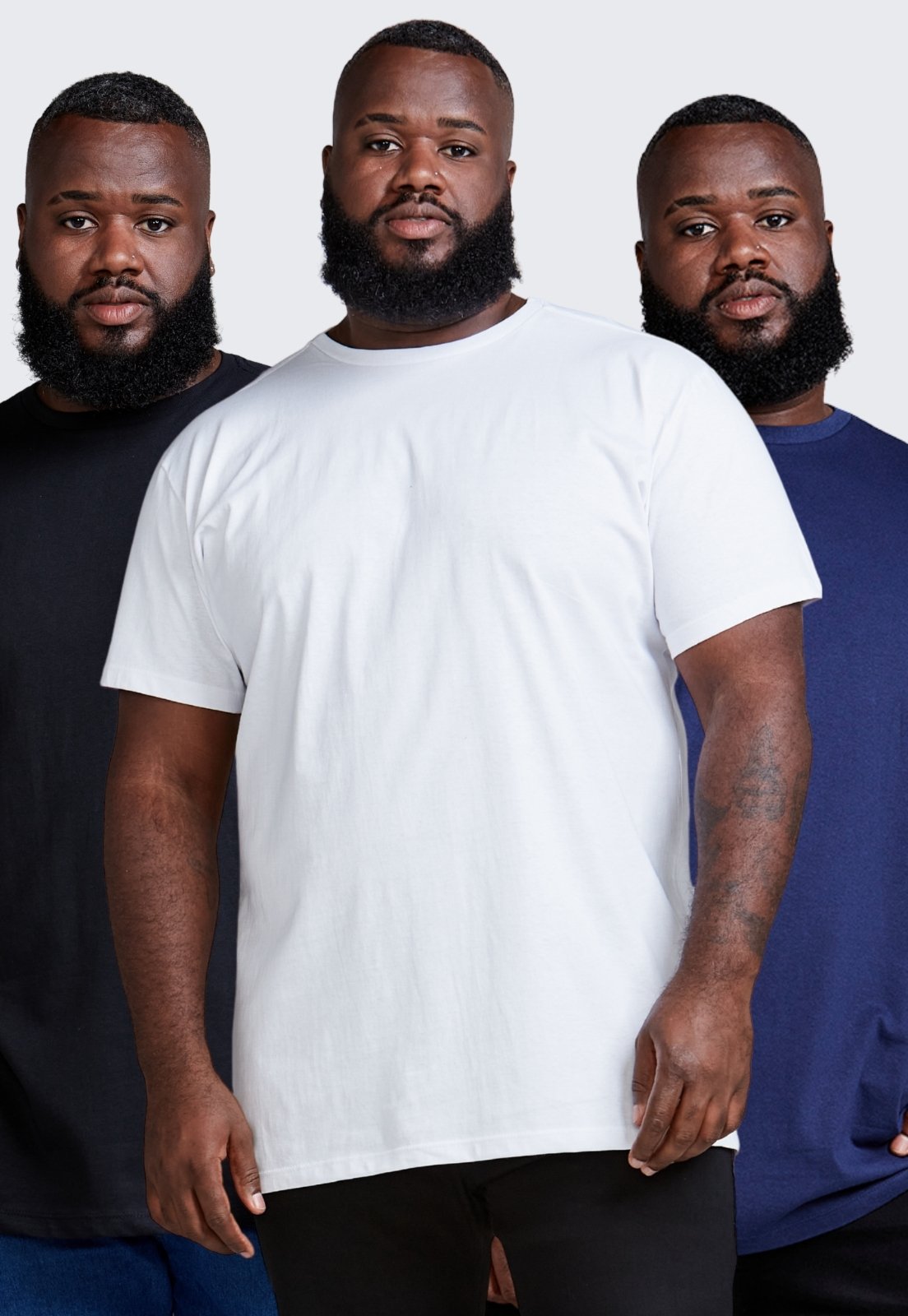 Kit 3 Camiseta Básica Masculina Algodão Plus Size Daze Modas Preto, Branco e Azul