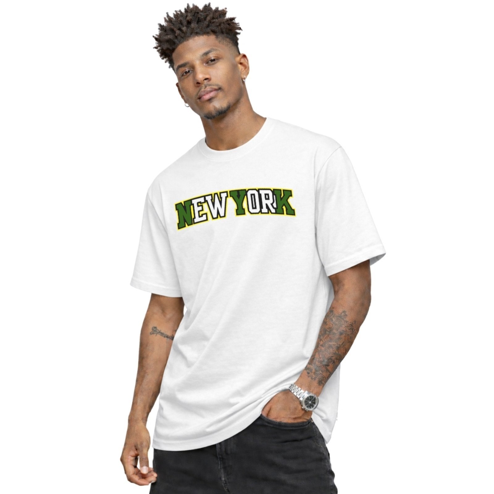 Camiseta Basica Estampada Algodão Gola Redonda Masculina