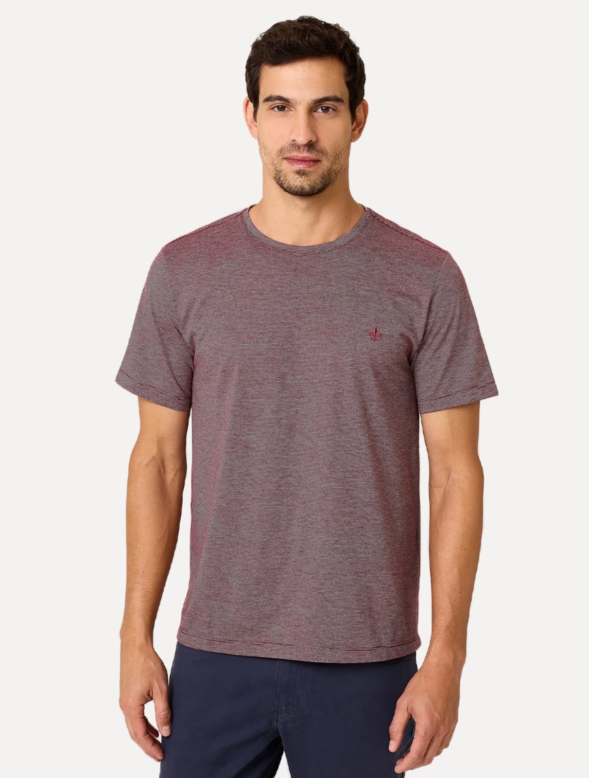 Camiseta Dudalina Masculina Crewneck Listrada Vermelho