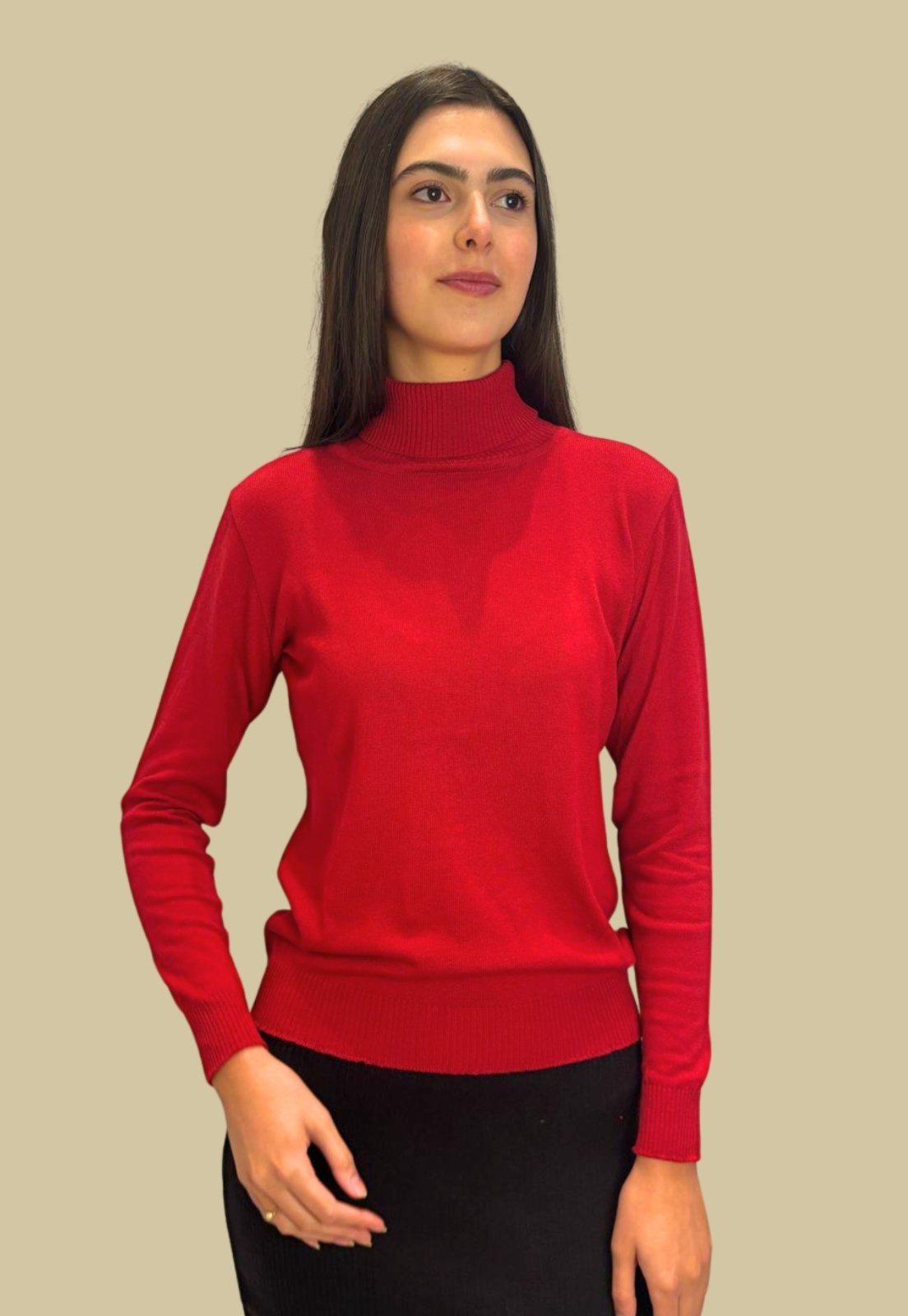 Blusa Cachemir Gola Alta Tomasini Tricot Manga Longa VERMELHO