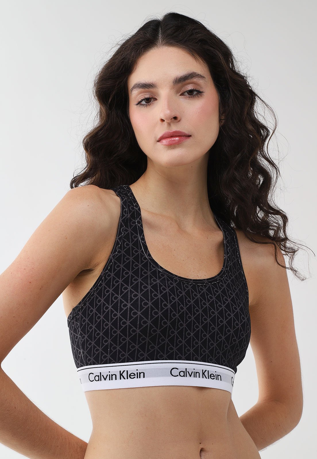 Top Nadador Feminino Calvin Klein Modern Cotton Estampado Preto