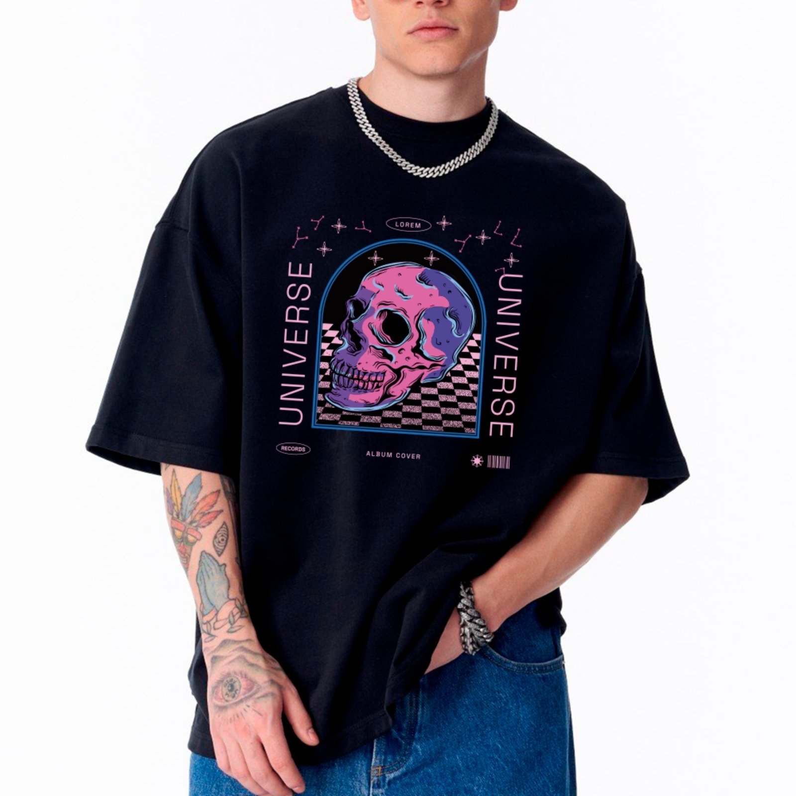 Camiseta Ousy Universo Psicodélico Oversized Unissex Preto