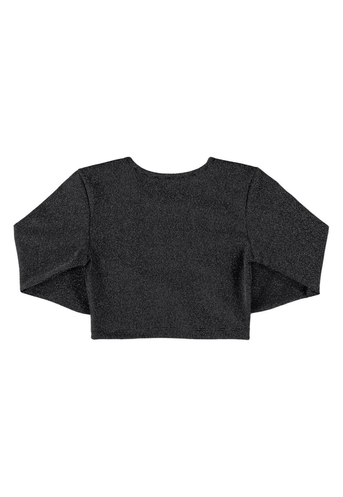 Vista 3 Infantil - Blusa Cropped em Malha com Lurex Juvenil Gloss preto Gloss preto