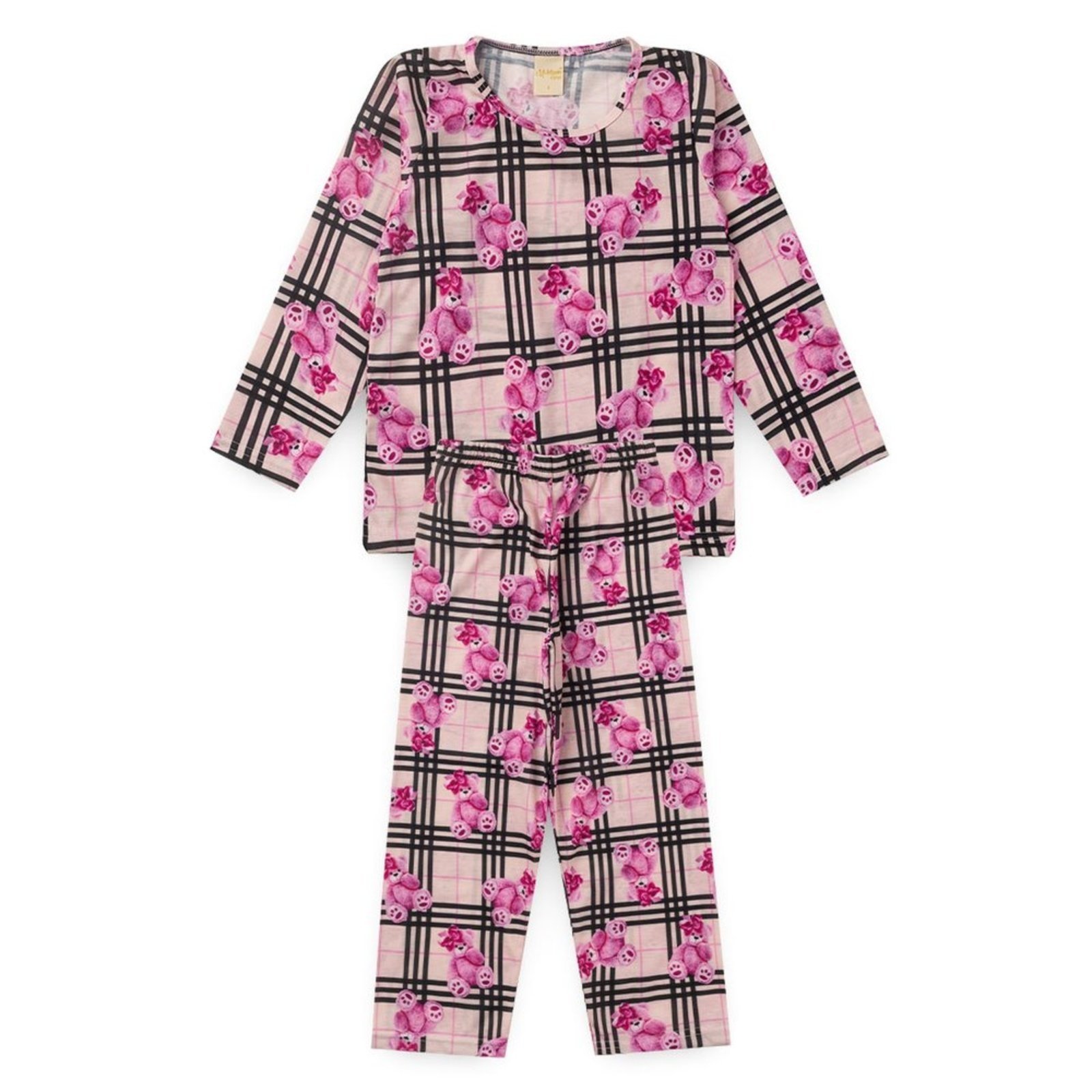 Vista 2 Pijama Menina Longo Xadrez Molekada rosa Molekada rosa