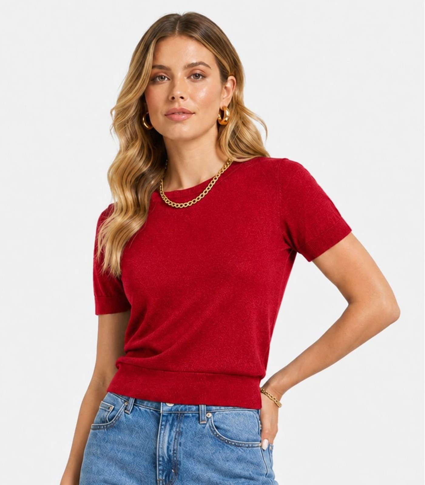 Blusa Feminina Manga Curta Em Tricot Infinita Cor Vermelho
