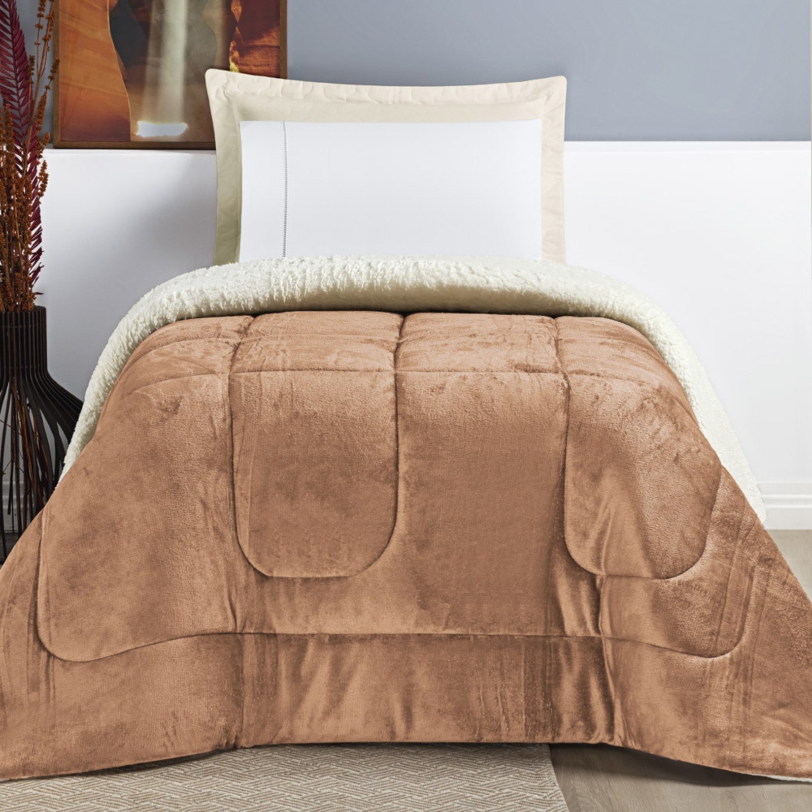 Coberdrom Casa Scarpa Apollo Solteiro Sherpa Manta Flannel Toque Lã de Carneiro - Rosa Alaranjado Apricot