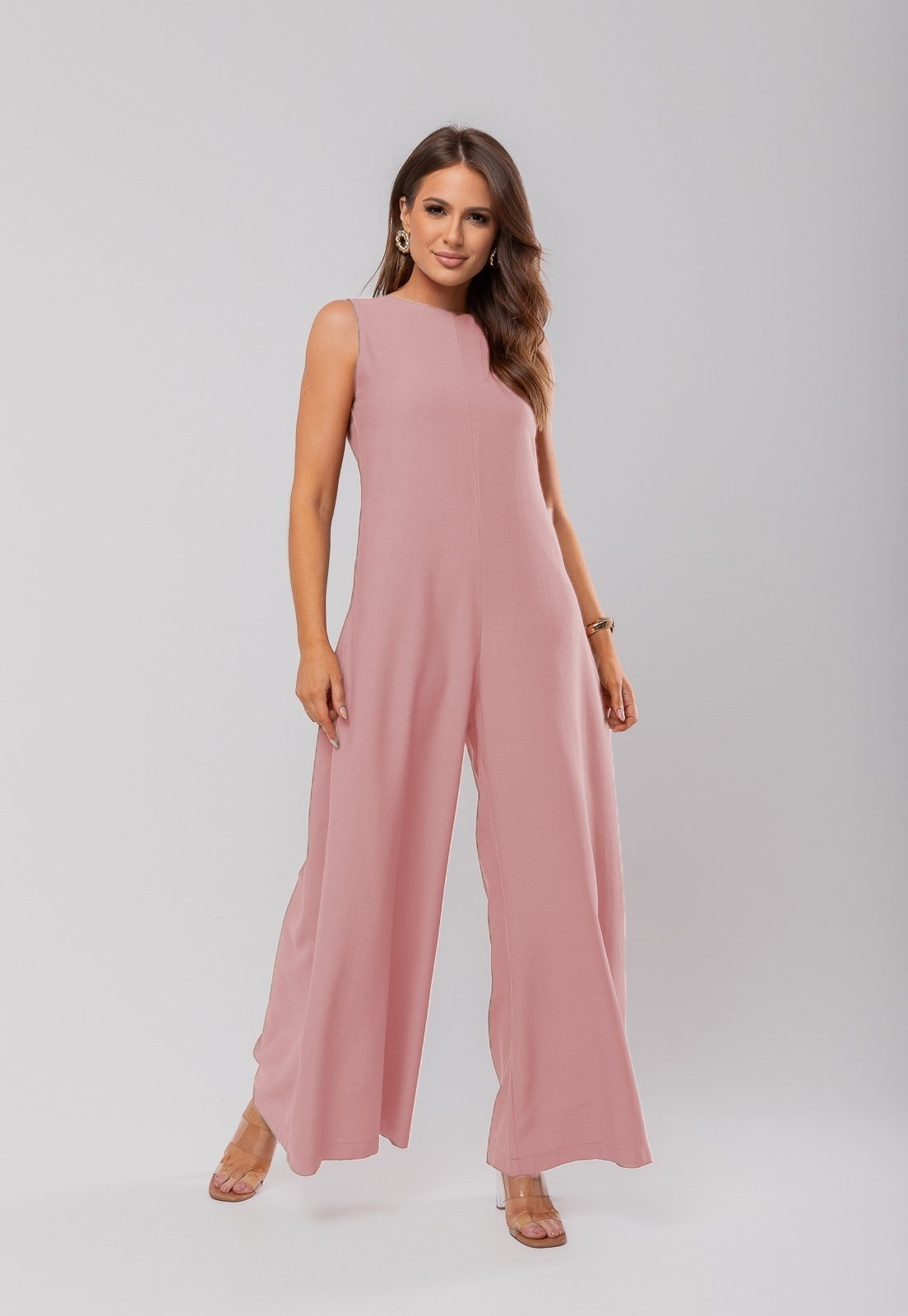 Macacão Regata Feminino Alfaiataria Pantalona Salvatore Fashion Rosa