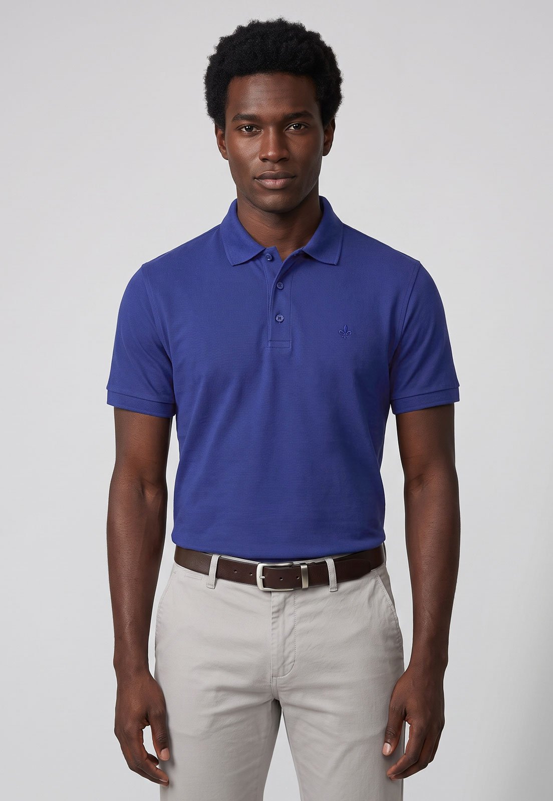Polo Masculina Dudalina Manga Curta Logo Azul