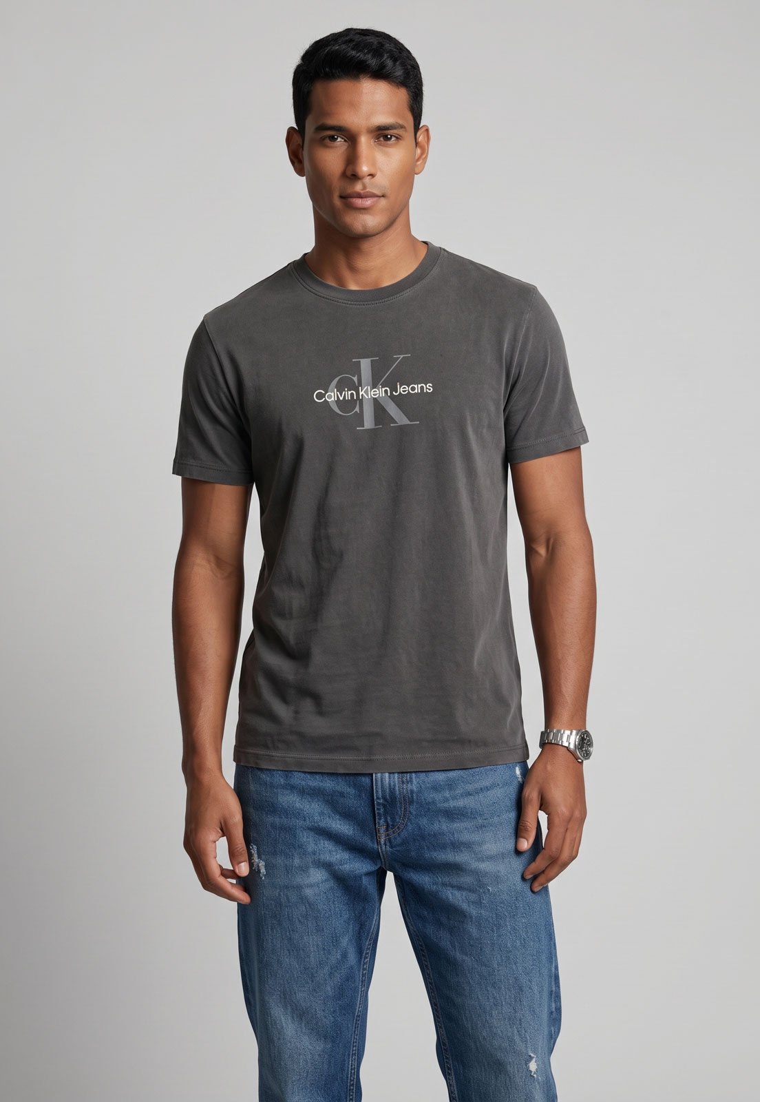 Camiseta Masculina Calvin Klein Jeans Re Issue Stone Cinza