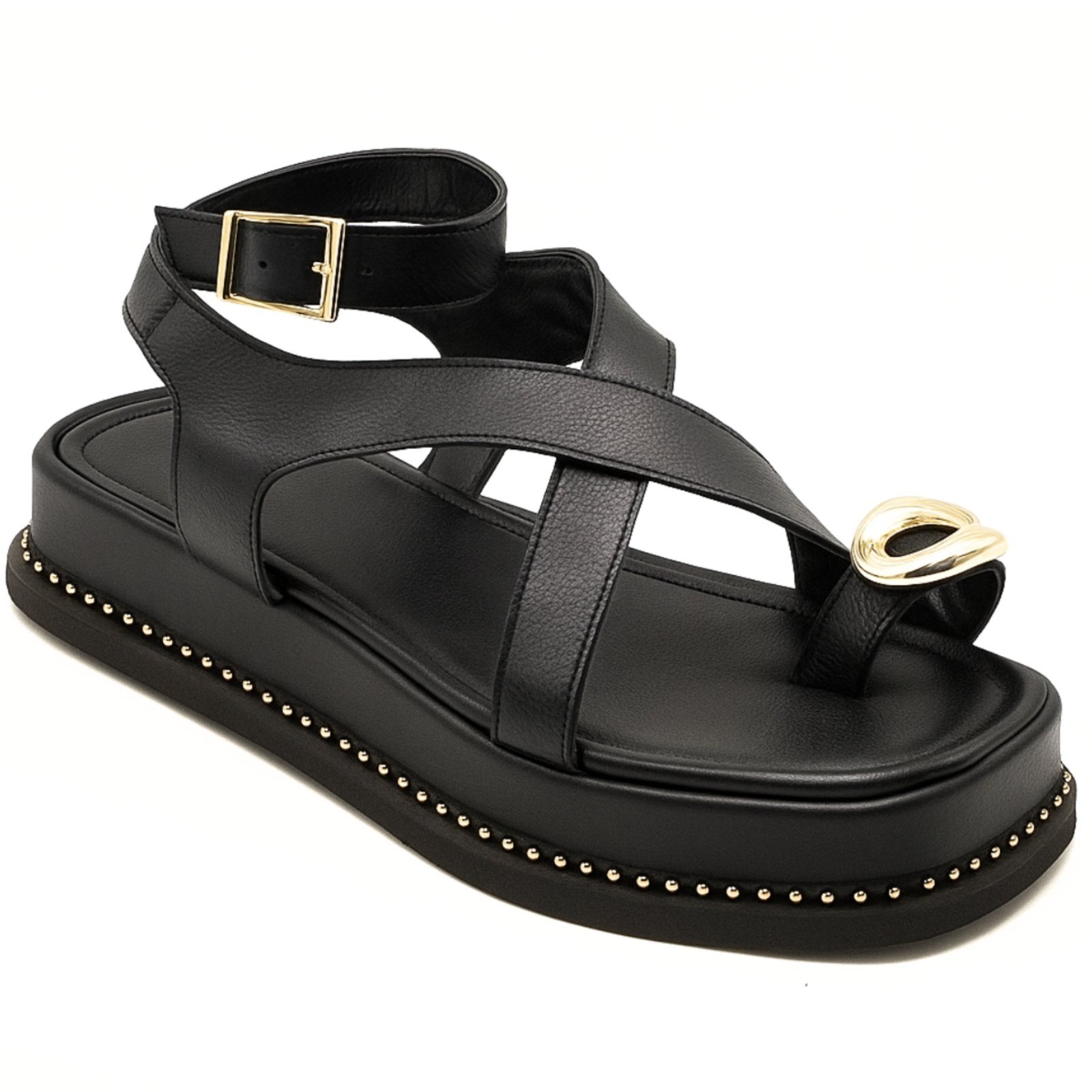 Sandália Papete Flatform Feminina Anel Dedão Chic Preta 23403