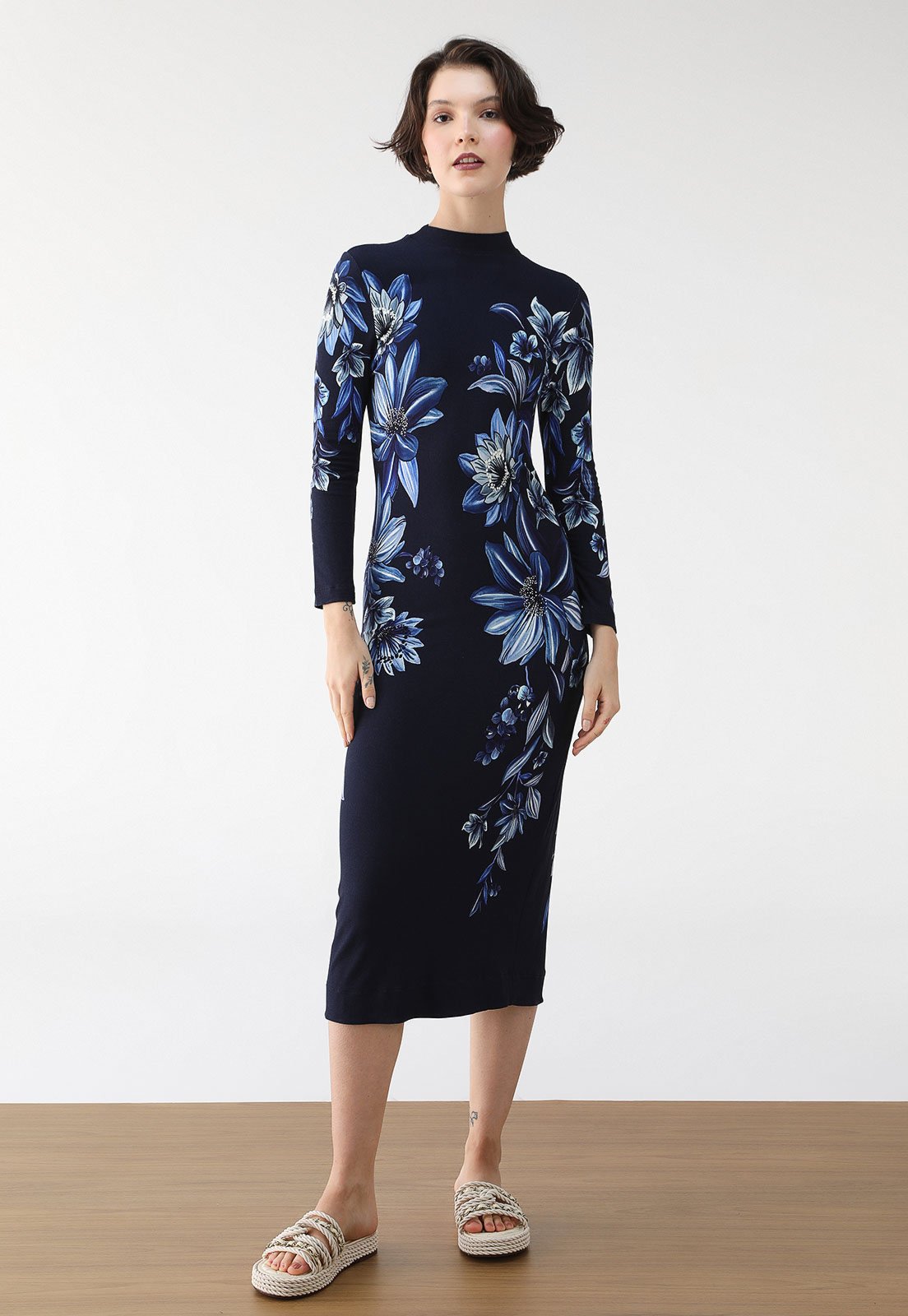 Vestido FARM Midi Floral Tati Azul