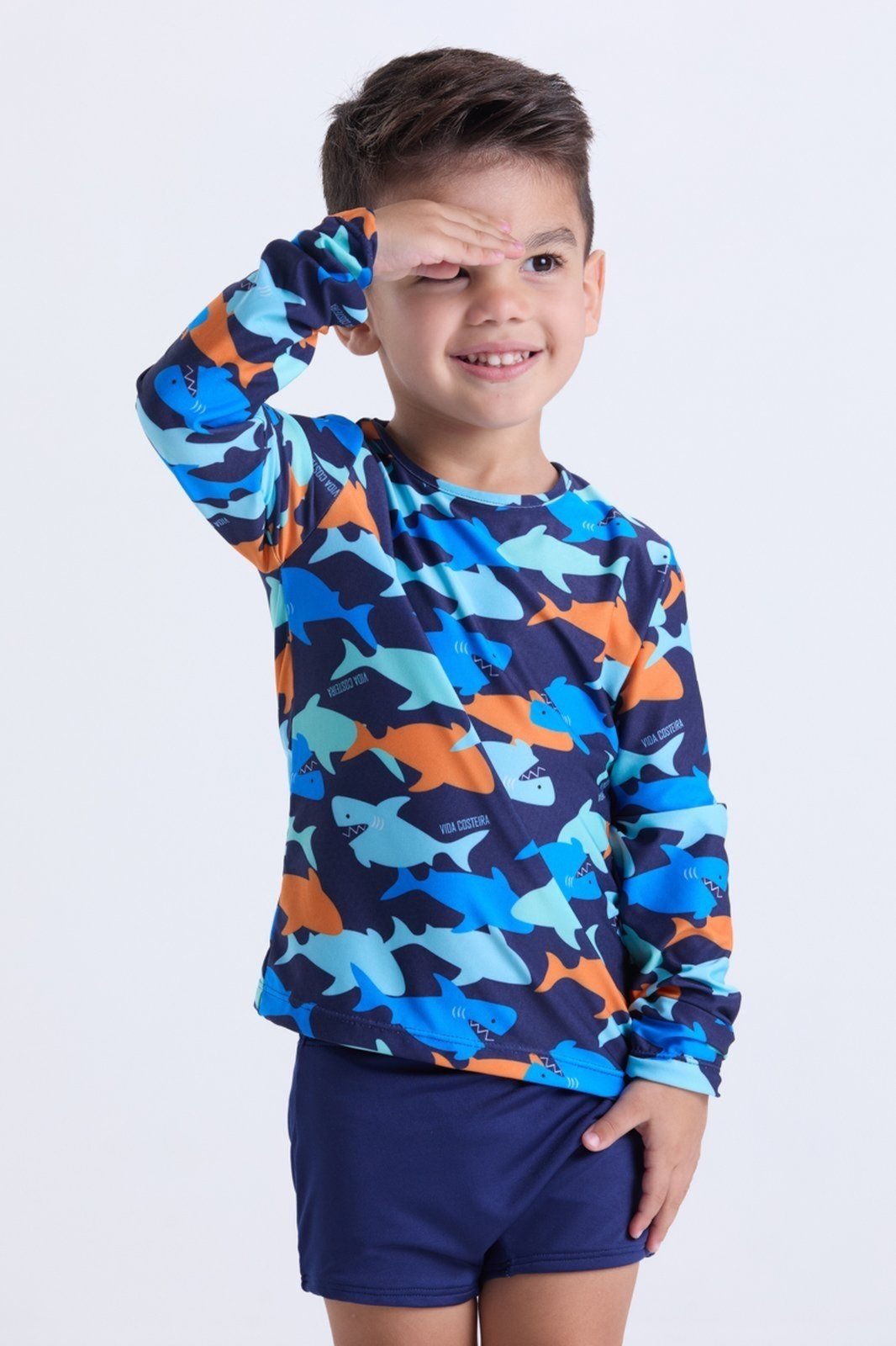 Vista 3 Infantil - Conjunto Moda Praia Masculino Shark VIDA COSTEIRA azul marinho VIDA COSTEIRA azul marinho