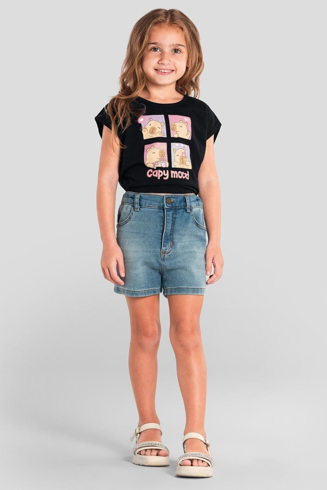Infantil – Blusa menina de capivara com glitter Brandili – 10 Preto