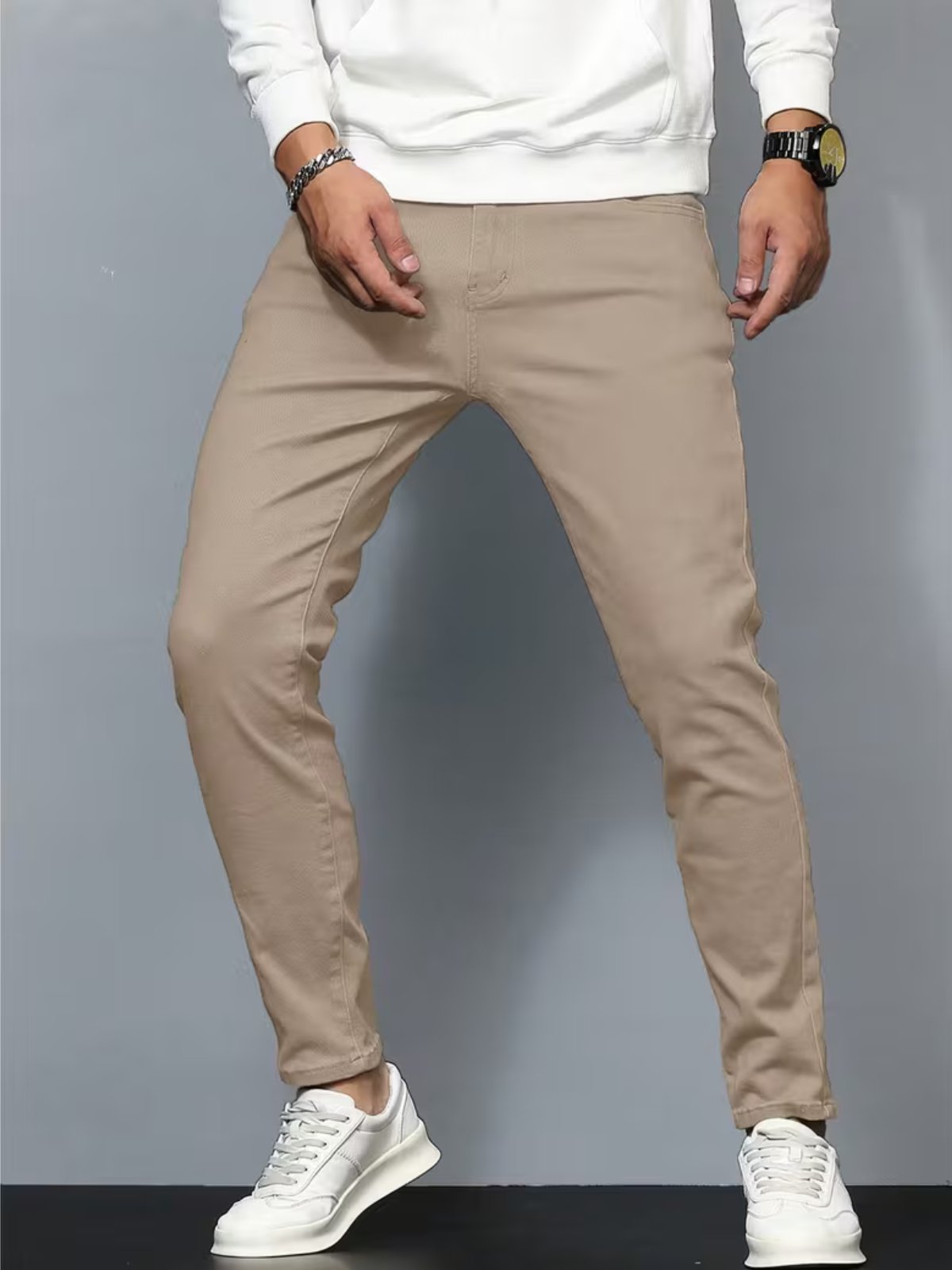 Calça Jeans Sarja 5 Estilos Bege Confortavel e Basica