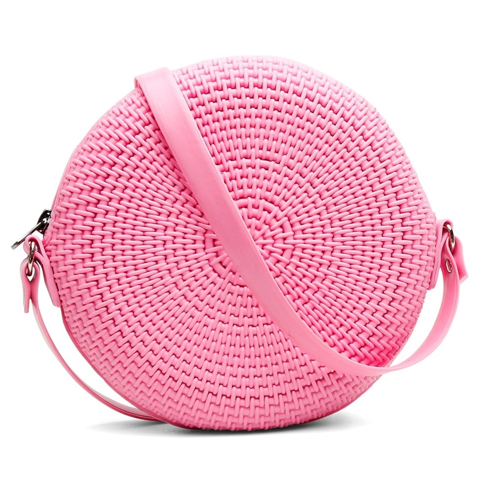 Bolsa Transversal Tiracolo Feminina Redonda Casual Pvc Rosa