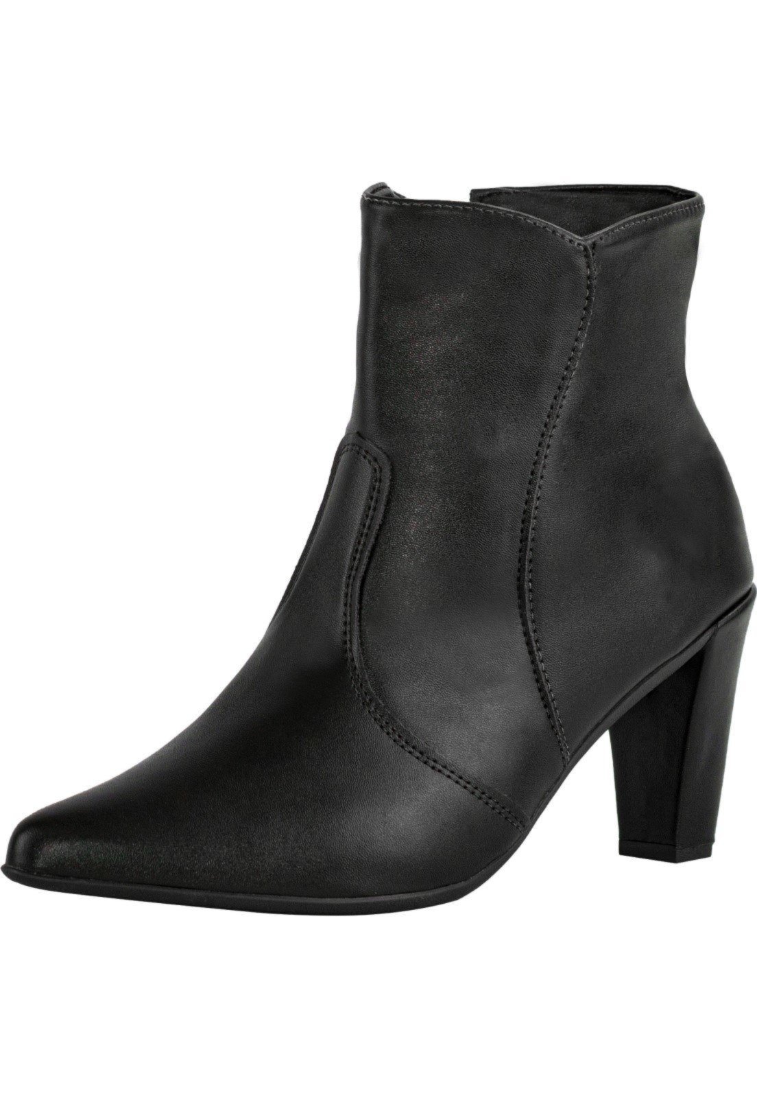 Bota Feminina Bico Fino Lumiss Cano Curto Salto Alto Fino Confortável Saltinho Preto