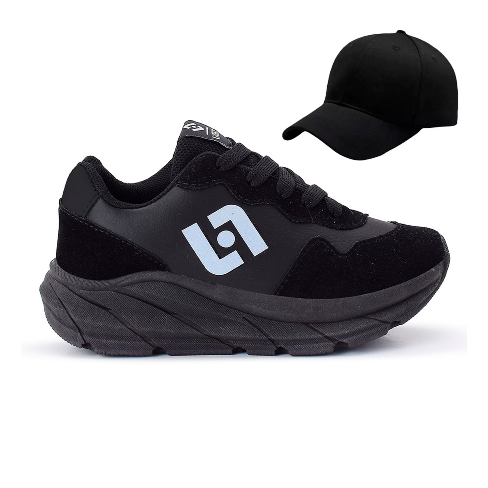 Infantil – Tenis Meninos Jogger Escolar Casual Camurça + Bone Preto