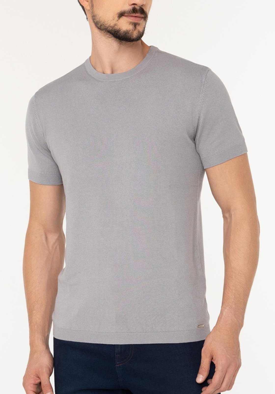 Vista 2 Camiseta De Mangas Curtas Masculina Em Malha Tricô Hangar 33 cinza Hangar 33 cinza