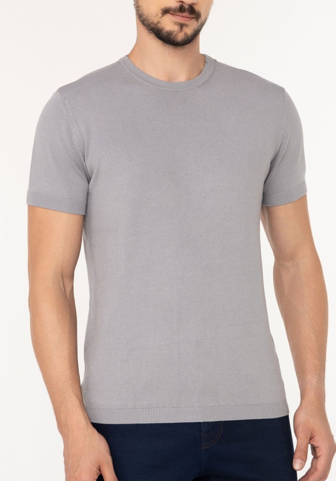 Vista 3 Camiseta De Mangas Curtas Masculina Em Malha Tricô Hangar 33 cinza Hangar 33 cinza